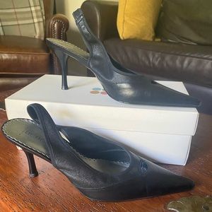 Black pointed slingbacks